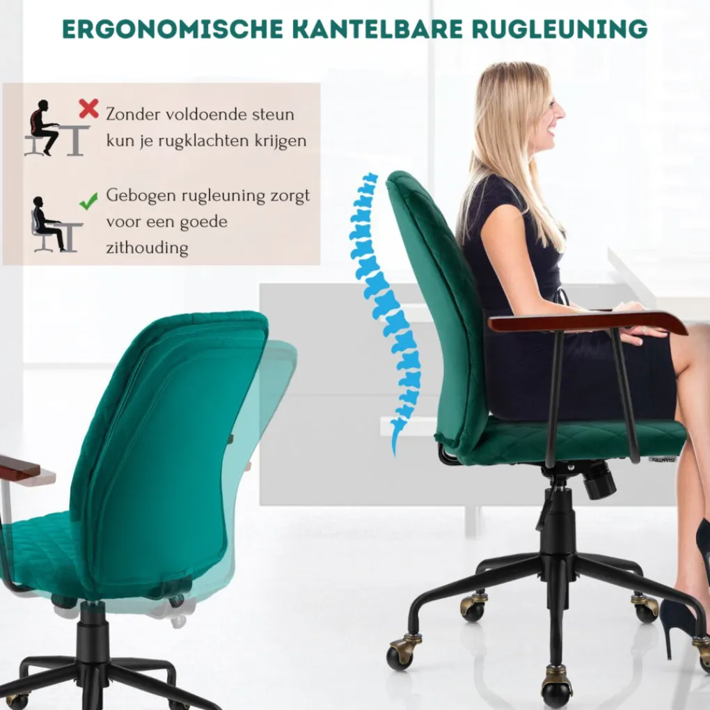 Trendmix Fluwelen Vintage Bureaustoel Met Kantelbare Rugleuning Best
