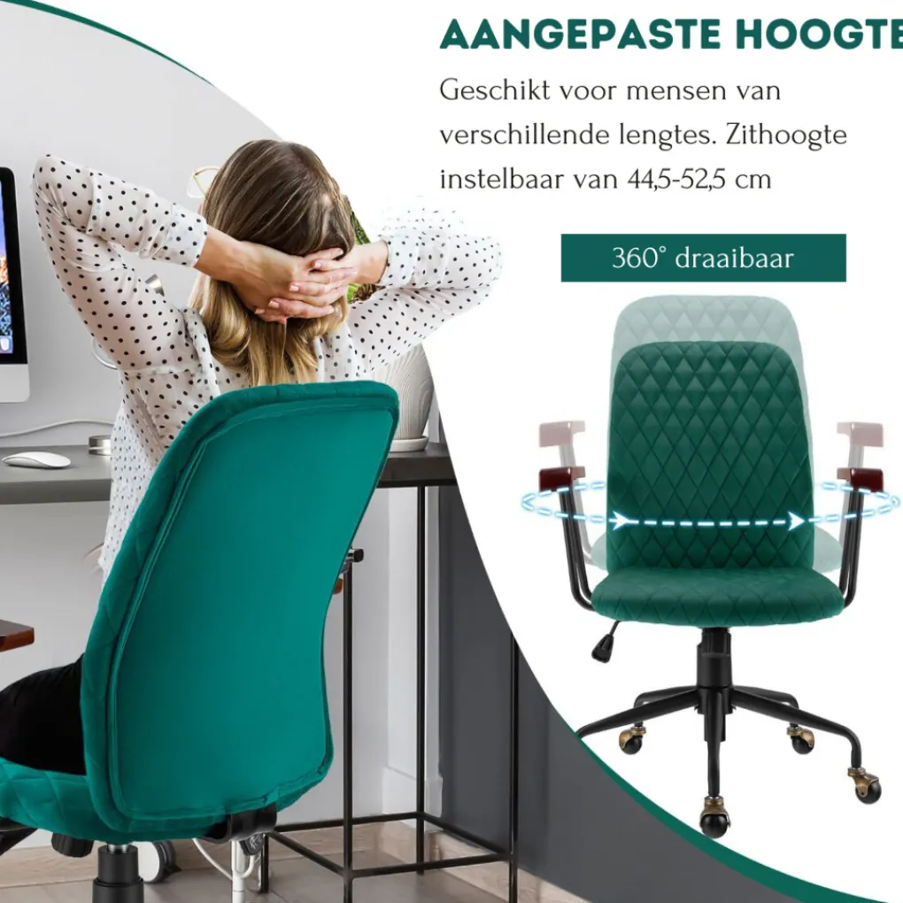 Trendmix Fluwelen Vintage Bureaustoel Met Kantelbare Rugleuning Best