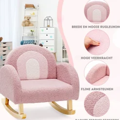 Trendmix Schommelstoel Kinderen Teddy Stof Regenboog Schommelzitje New