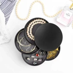 UNIQ draaibare ronde sieradendoos / organizer met 4 vakken - Zwart Outlet