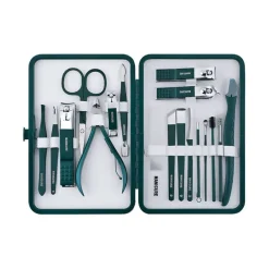 UNIQ 18‑in‑1 Manicure & Pedicure Set – Donkergroen Etui
