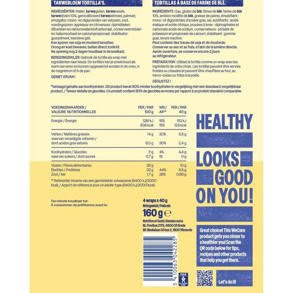 WeCare Natural Tortillas Lower Carb Wraps New
